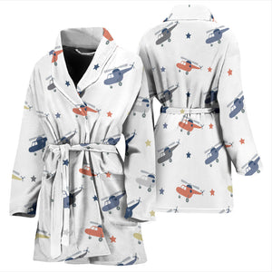 Cute Helicopter Star Pattern Women'S Bathrobe