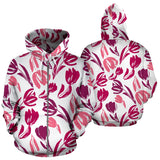 Pink Sketch Tulip Pattern Zip Up Hoodie