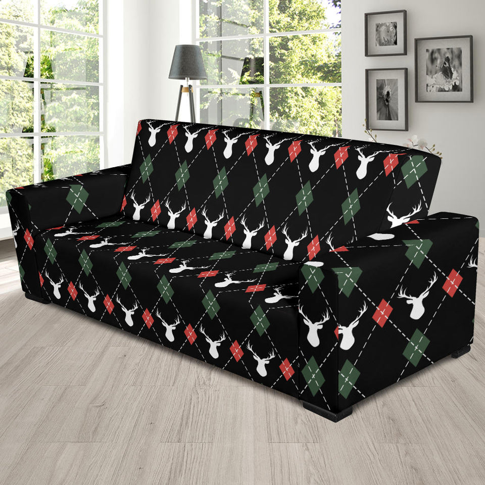 Deer Christmas New Year Pattern Argyle Sofa Slipcover