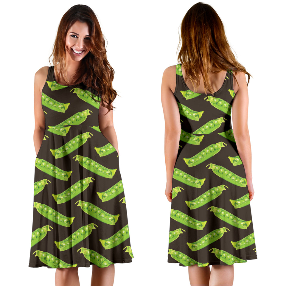 Green Peas Pattern Print Design 05 Sleeveless Midi Dress