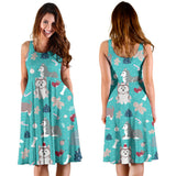 Christmas Cute Siberian Husky Puppie Pattern Sleeveless Midi Dress