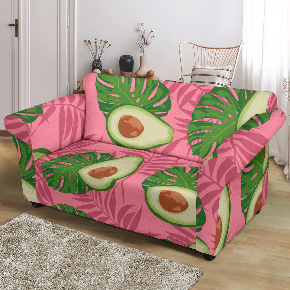 Avocado Slices Leaves Pink Back Ground Loveseat Couch Slipcover