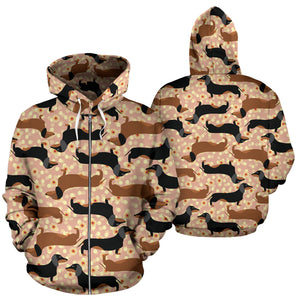 Dachshund Floral Background Zip Up Hoodie