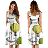 Hot Air Balloon Bird Cloud Pattern Sleeveless Midi Dress