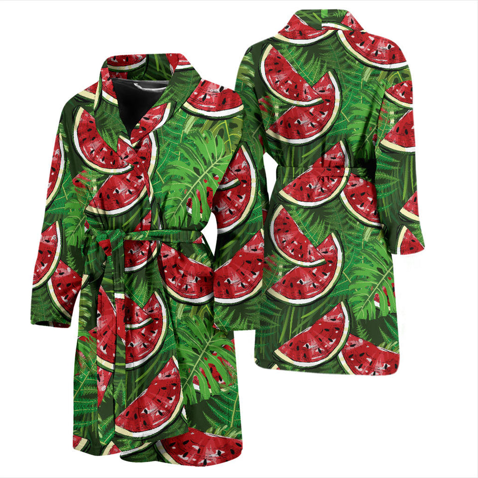 Watermelons Tropical Palm Leaves Pattern Background Men'S Bathrobe