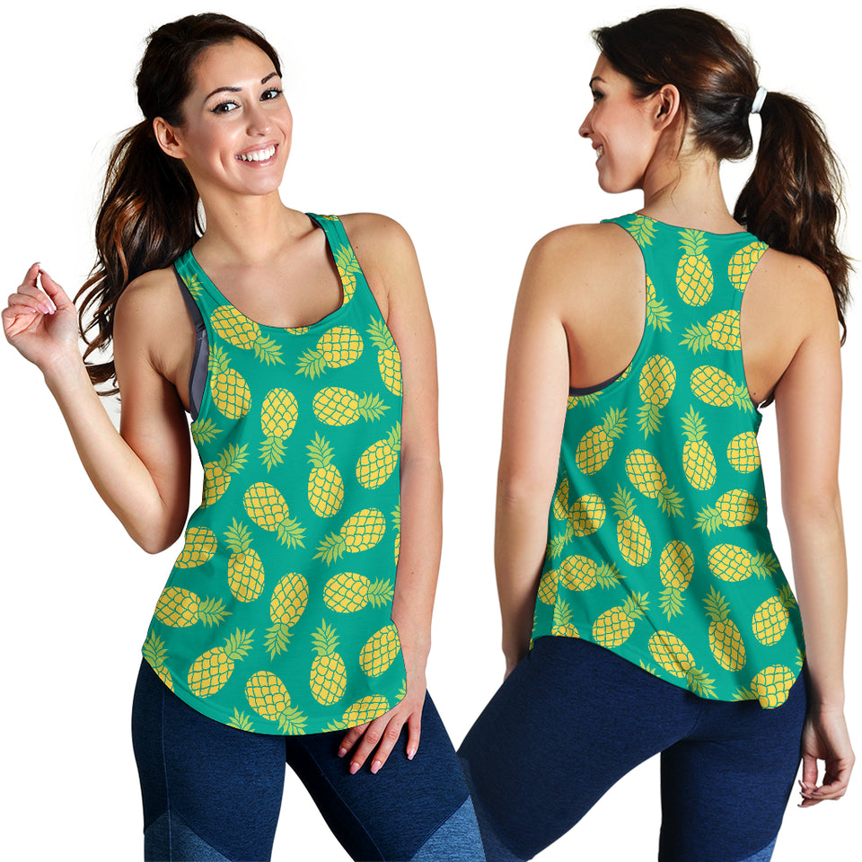 Pineapples pattern green background Women Racerback Tank Top