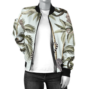 Monkey Sloth Lemur Palm Trees Pattern Women'S Bomber Jacket