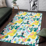 Cute Parrot Toucan Flamingo Cactus Exotic Leaves Pattern Area Rug