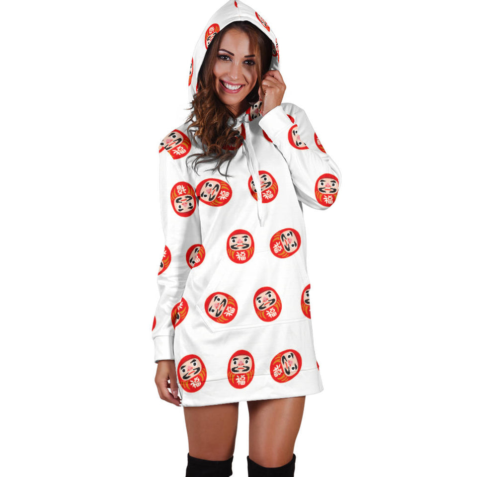Daruma Japanese Wooden Doll Pattern Women'S Hoodie Dress