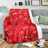 Sushi Pattern Red Background Premium Blanket