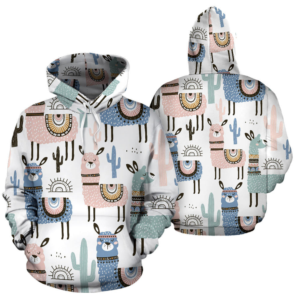 Lama Alpaca Cactus Hand Drawn Pattern Men Women Pullover Hoodie