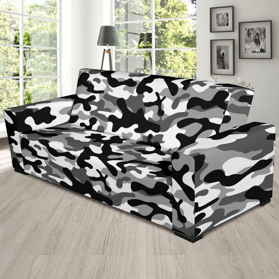 Black White Camo Camouflage Pattern Sofa Slipcover