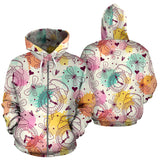 Clock Butterfly Pattern Zip Up Hoodie