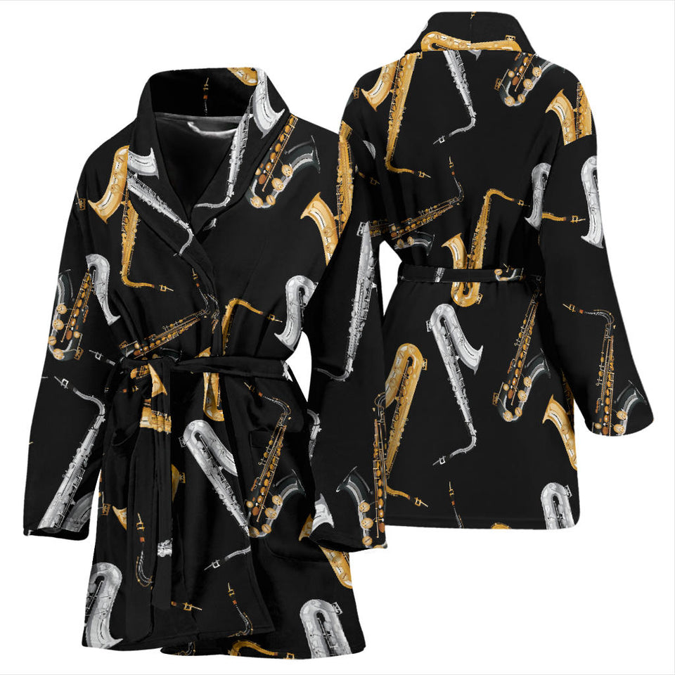 Saxophone Design Pattern Women'S Bathrobe