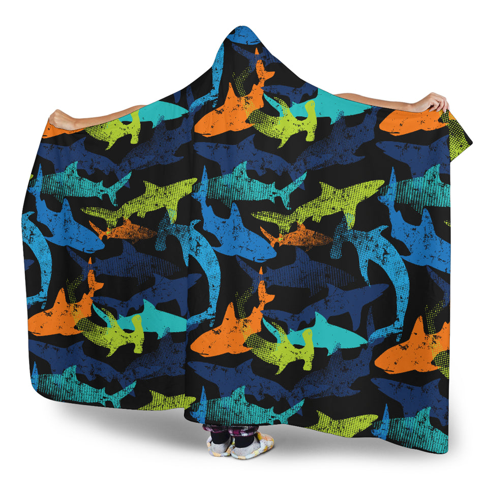 Colorful Shark Hooded Blanket