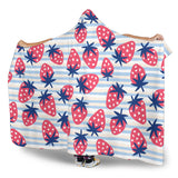 Strawberry Pattern Blue Lines Background Hooded Blanket