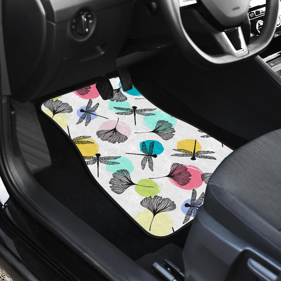 Dragonflies Ginkgo Leaves Pattern Front And Back Car Mats