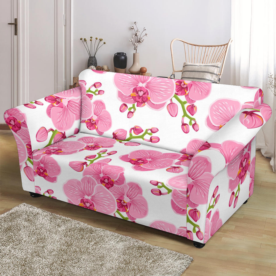 Pink Purple Orchid Pattern Background Loveseat Couch Slipcover