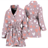 Coral White Heart Pattern Women'S Bathrobe