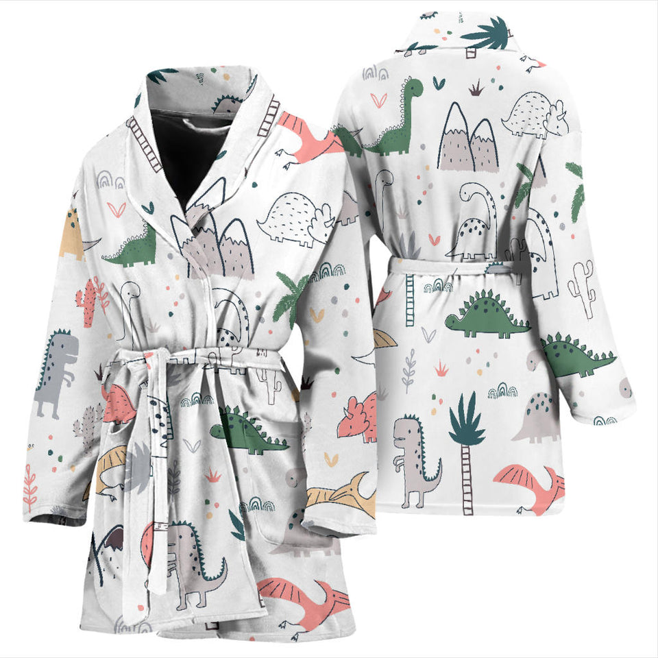 Cute Cartoon Dinosaurs Tree Pattern Women'S Bathrobe