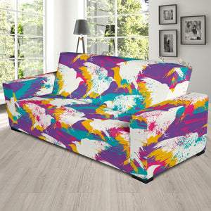 Colorful Crow Illustration Pattern Sofa Slipcover