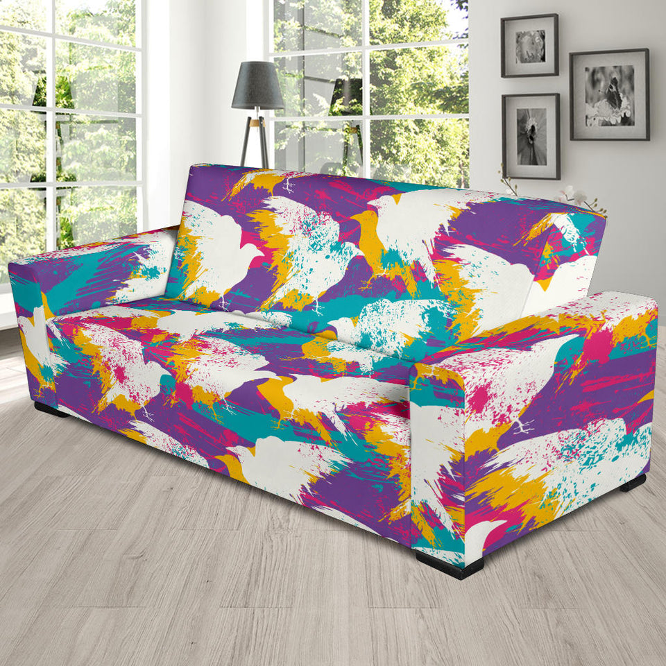 Colorful Crow Illustration Pattern Sofa Slipcover