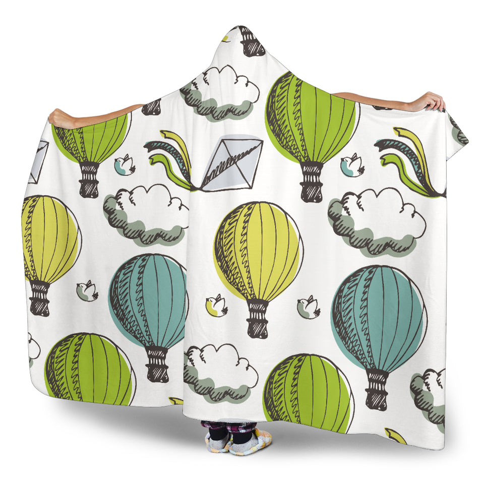 Hot Air Balloon Bird Cloud Pattern Hooded Blanket