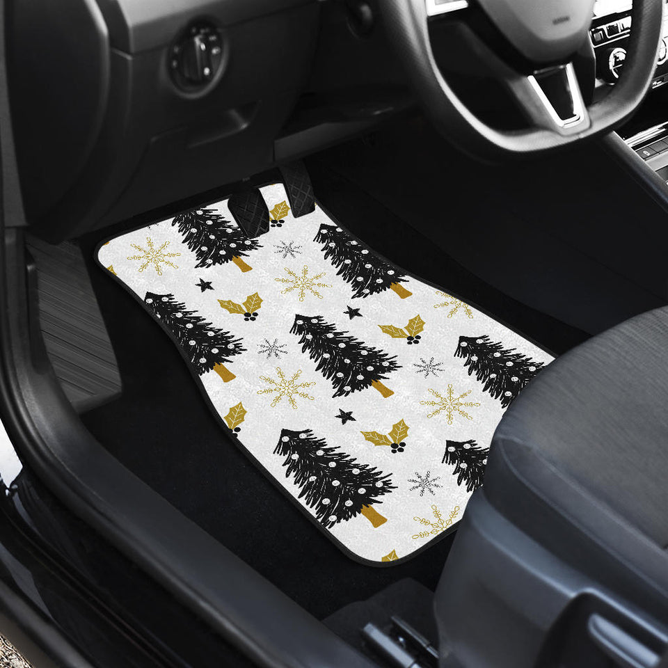 Christmas Tree Holly Snow Star Pattern Front And Back Car Mats