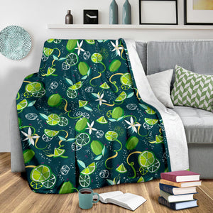 Lime Ice Flower Pattern Premium Blanket