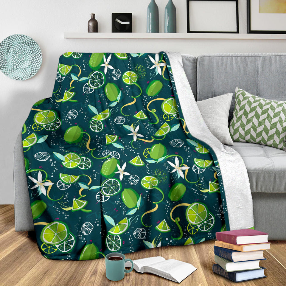 Lime Ice Flower Pattern Premium Blanket