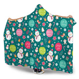 Snowman Bird Decorative Elements Christmas Pattern Hooded Blanket