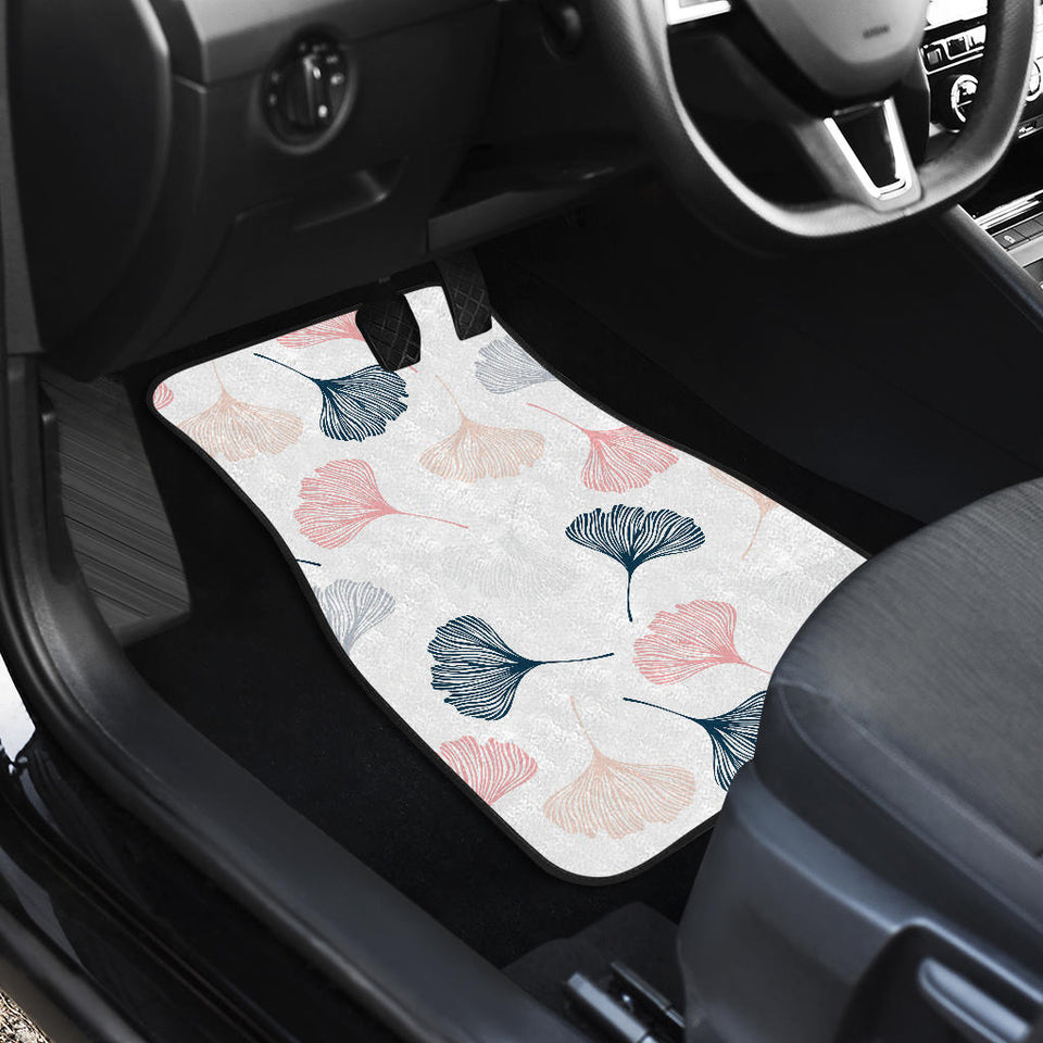 Black Gray Cream Coral Ginkgo Leaves Pattern Front And Back Car Mats