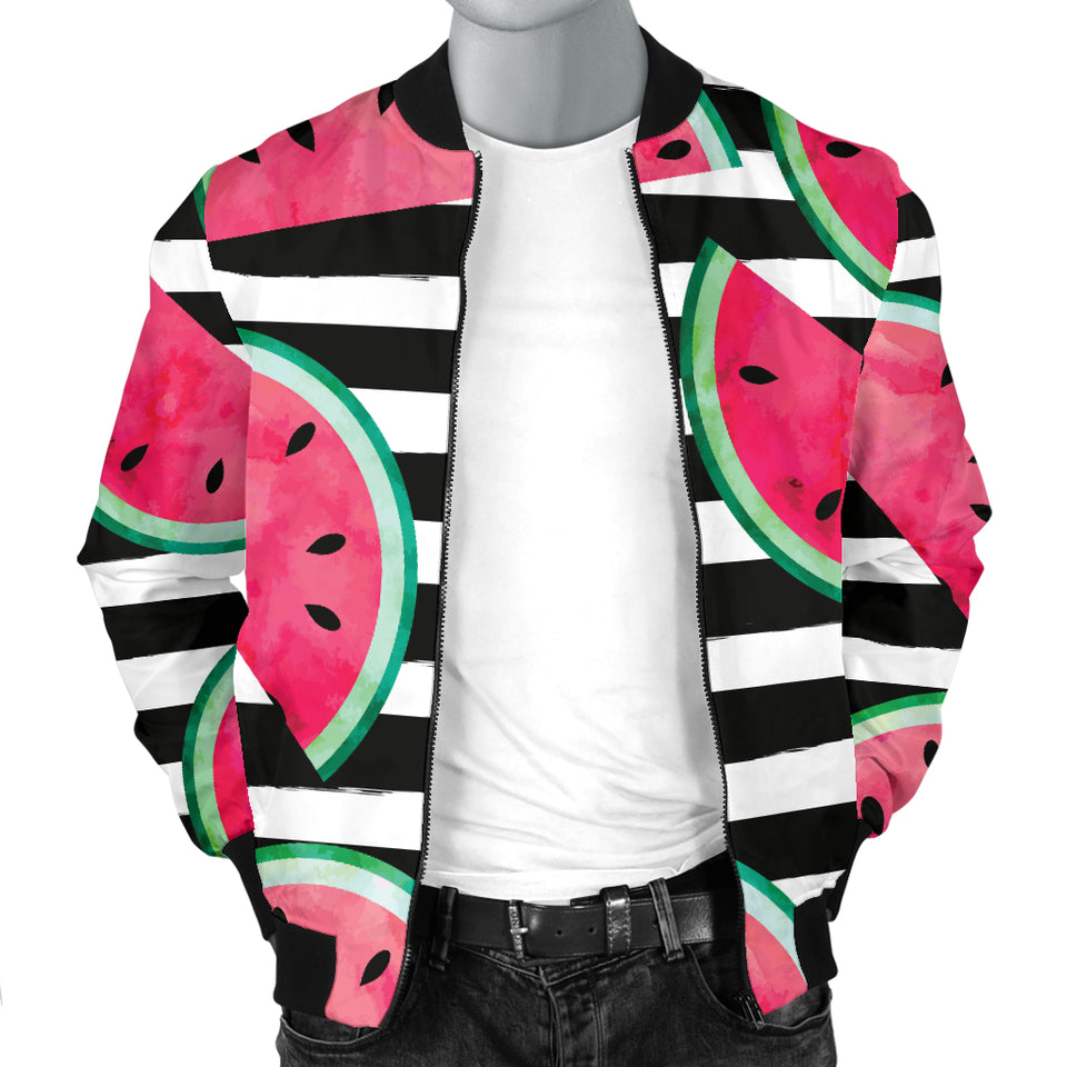 Watercolor Paint Textured Watermelon Pieces Men'S Bomber Jacket