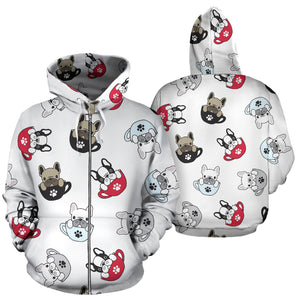 French Bulldog Cup Paw Pattern Zip Up Hoodie