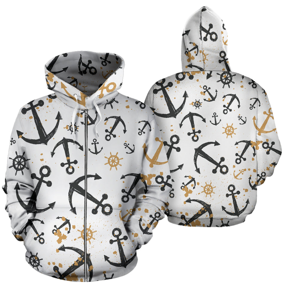 Anchors Rudders Pattern Zip Up Hoodie