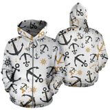Anchors Rudders Pattern Zip Up Hoodie
