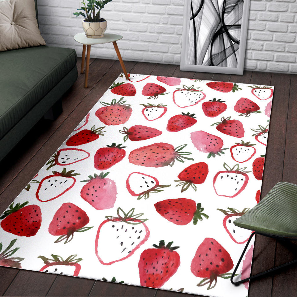 Watercolor Hand Drawn Beautiful Strawberry Pattern Area Rug