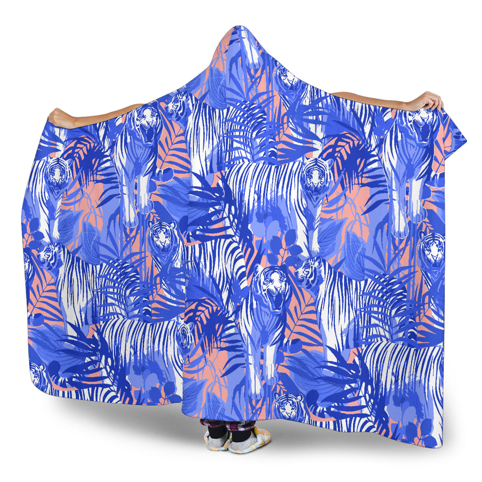 White Bengal Tigers Pattern Hooded Blanket