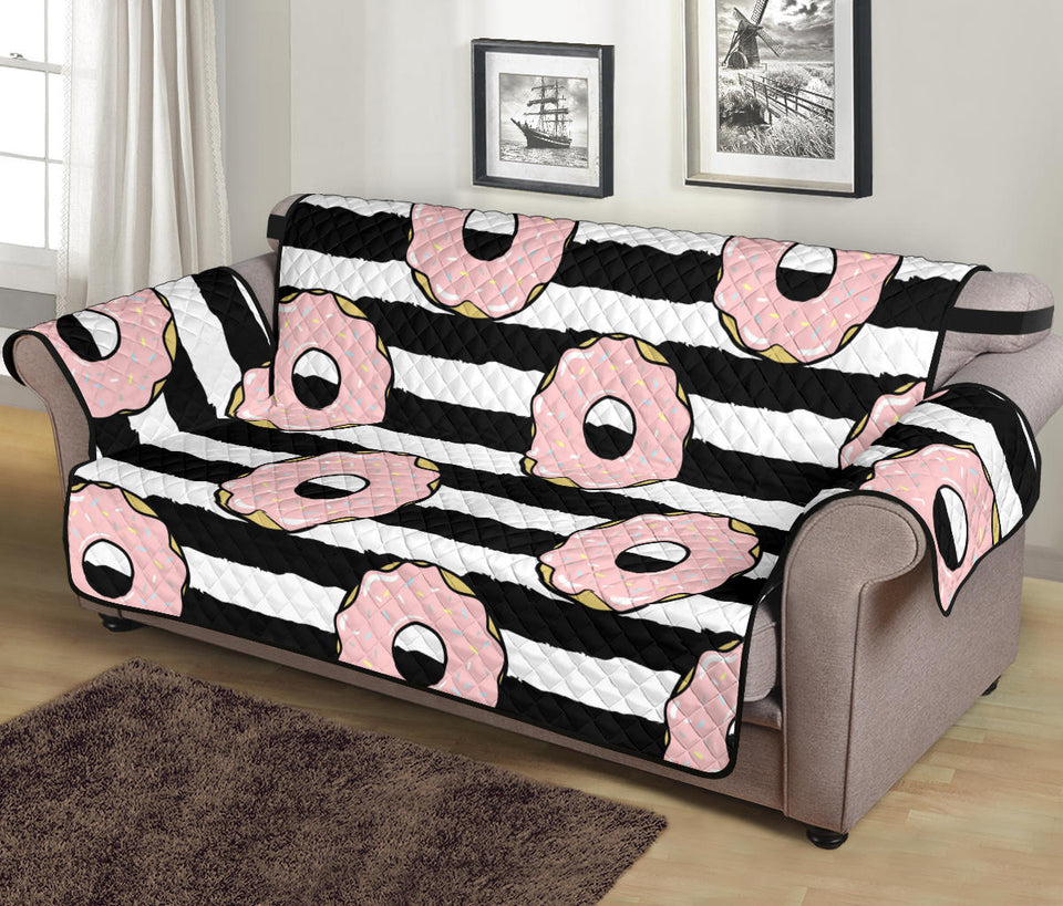 Donuts pink icing striped pattern Sofa Cover Protector