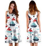 Cute Color Paper Sailboat Pattern Sleeveless Midi Dress