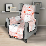 Cute snowman christmas tree snowpink background Chair Cover Protector