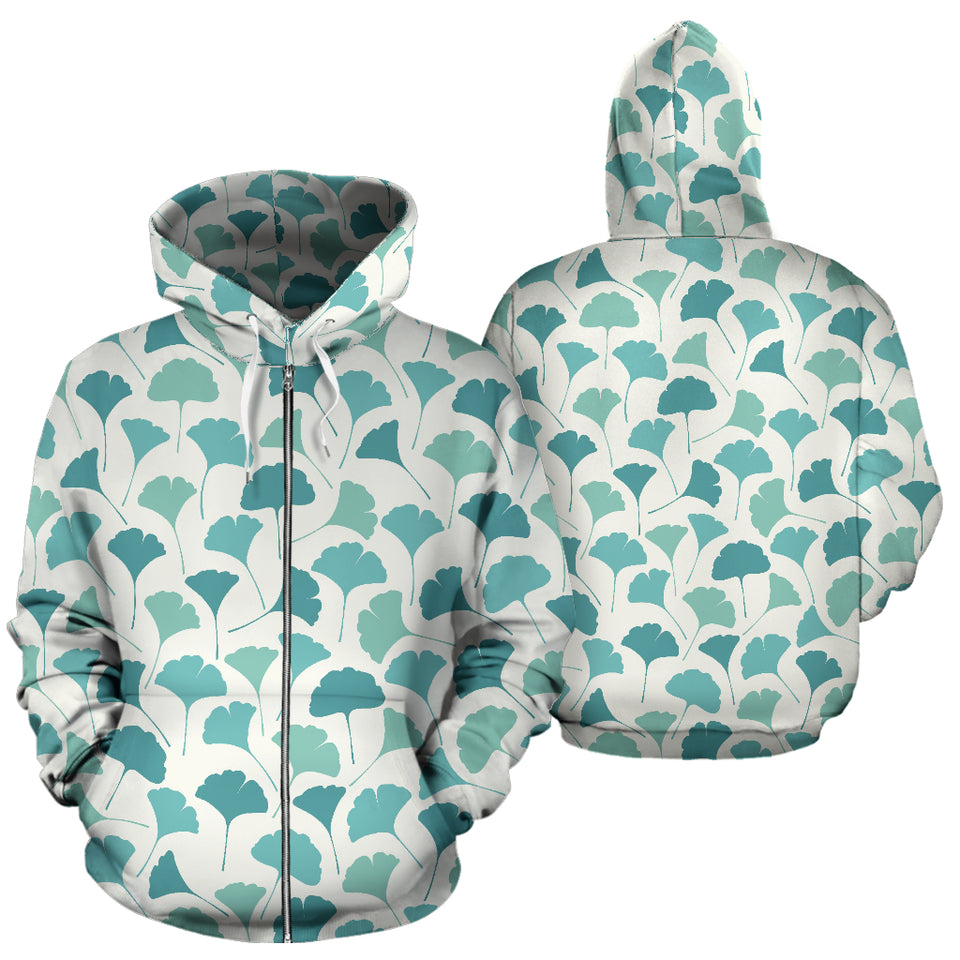 Green Ginkgo Leaves Pattern Zip Up Hoodie