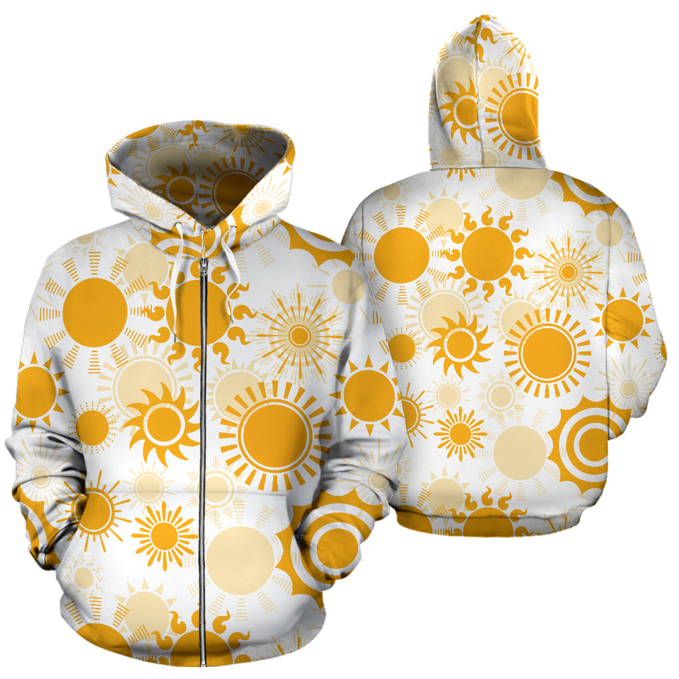 Sun Design Pattern Zip Up Hoodie