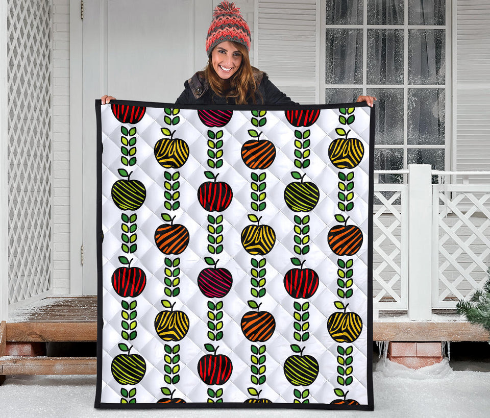 Colorful Apples Leave Zebra Stripe Premium Quilt