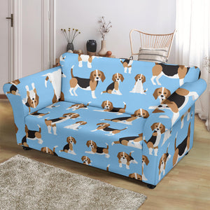 Beagle Dog Blue Background Pattern Loveseat Couch Slipcover