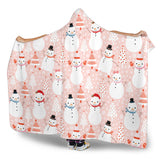 Cute Snowman Christmas Tree Snowpink Background Hooded Blanket