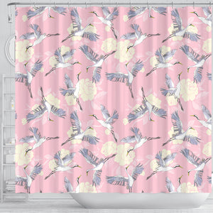 Japanese Crane Rose Pattern Shower Curtain Fulfilled In US