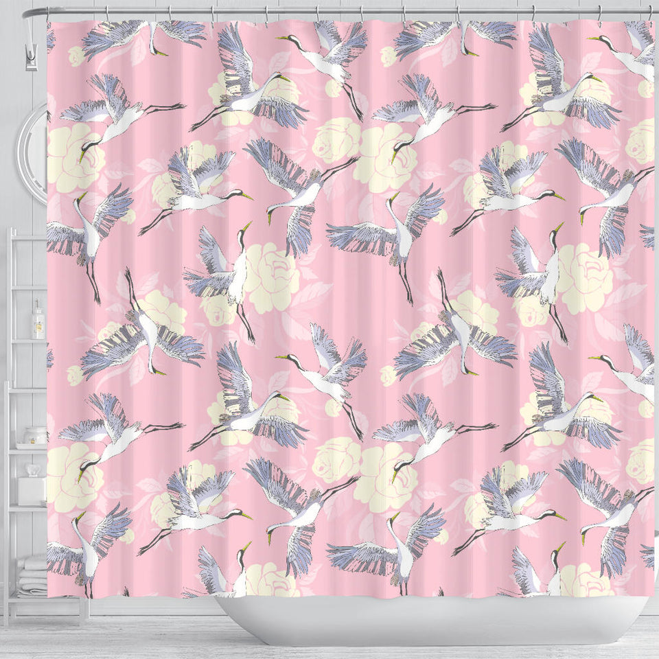 Japanese Crane Rose Pattern Shower Curtain Fulfilled In US