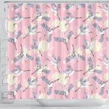 Japanese Crane Rose Pattern Shower Curtain Fulfilled In US
