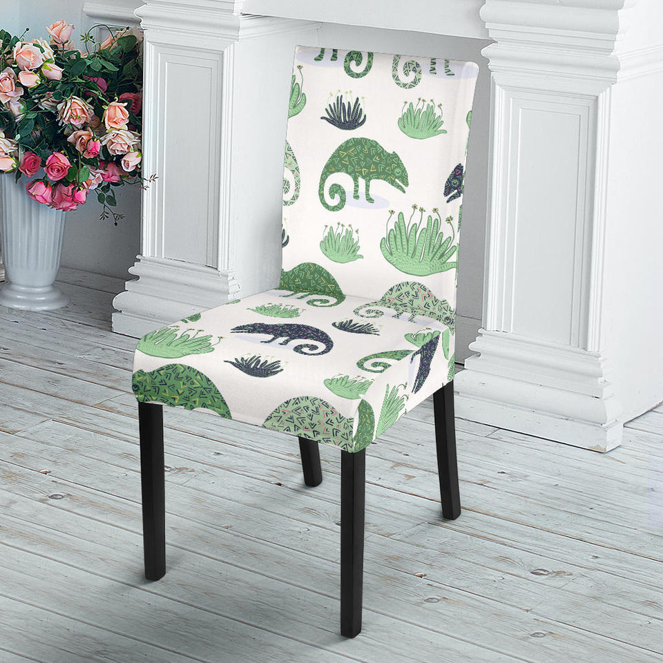 Chameleon Lizard Succulent Plant Pattern Dining Chair Slipcover